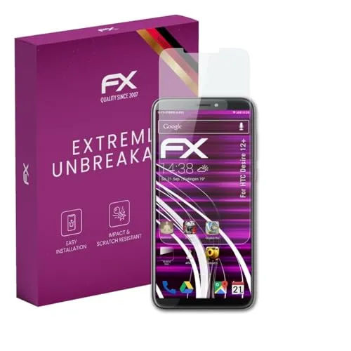 atFoliX Glasfolie kompatibel mit HTC Desire 12+ Panzerfolie, 9H Hybrid-Glass FX Schutzpanzer Folie