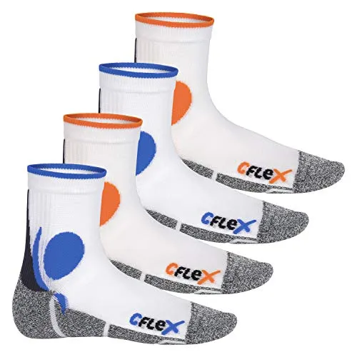 CFLEX AY73607 Lauf-Socken 4er Set in Weiß-Mix (Größe 43-46) - Bequeme Funktionssocken für Damen und Herren, ideal für mittlere bis lange Strecken. Der atmungsaktive Materialmix sorgt für schnelle Trocknung und optimalen Komfort.