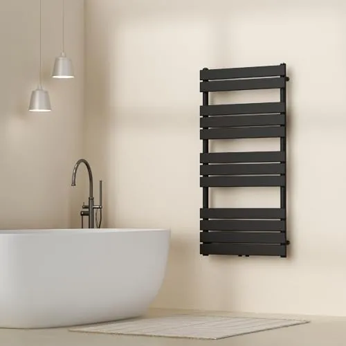 [neu.haus] Handtuchheizkörper Voss 120x60cm Schwarz - Handtuchwärmer mit Warmwasseranschluss, bietet kuschelig warme Handtücher und spart Platz im Badezimmer durch schmale Gestaltung.