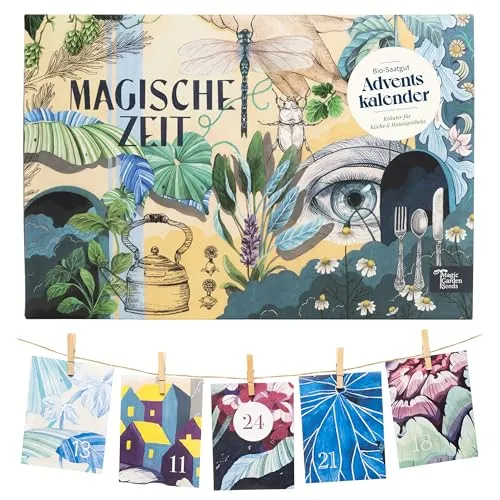 Magische Zeit - Bio-Saatgut-Adventskalender - Anzuchtsets für Blumen & Kräuter mit 24 samenfesten Kräutersorten, ideal für Gärtner und Kochliebhaber - nachhaltig und fast plastikfrei!