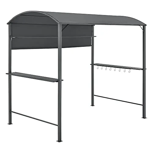 [en.casa] Grillpavillon Pyrgos 215x220 cm - Pavillon für Grillfreunde, wasserabweisend mit feuerhemmendem Runddach und zwei praktischen Bartresen für Grillutensilien.