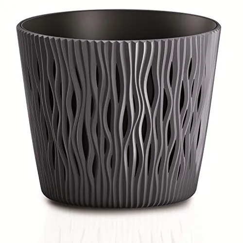 Prosperplast Pflanzkübel rund Kunststoff Sandy Round in der Farbe Anthrazit 26,2 x 26,2 x 22,2 cm