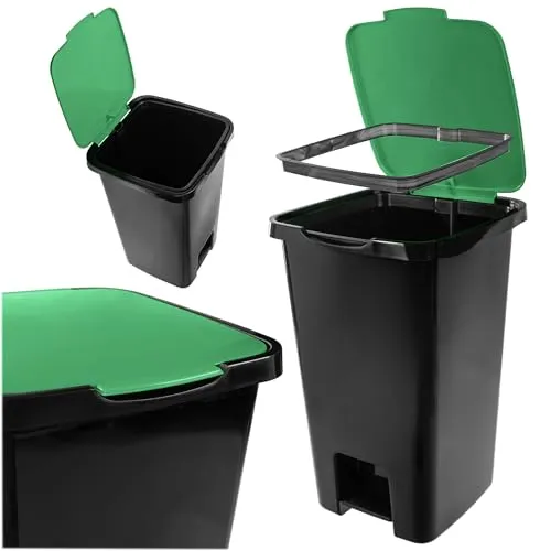KADAX Treteimer 45 Liter, Mülleimer mit Pedal und Deckel, Großer Abfalleimer für Mülltrennung, Tretmülleimer aus Kunststoff, Abfallbehälter mit Fußpedal (Grün)