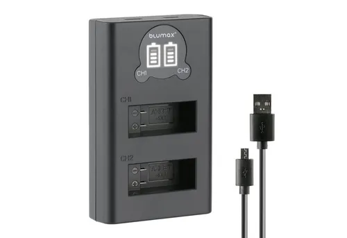 Blumax Dual LCD Ladegerät, für GoPro AHDBT-901 USB-C Kamera-Ladegerät