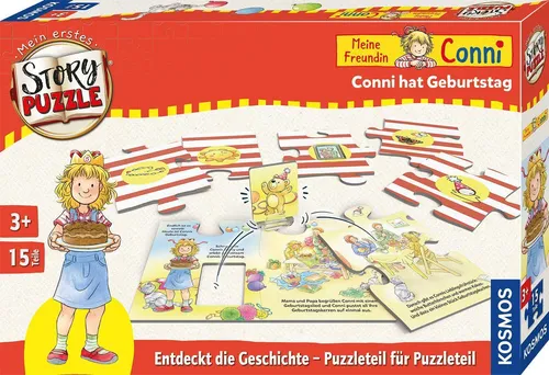 KOSMOS Mein erstes Story-Puzzle Conni hat Geburtstag - Puzzlespiel für Kinder ab 3 Jahren, fördert Kreativität und Sprachentwicklung mit großformatigen Teilen und Bilderbuchgeschichte