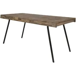 Suri Esstisch 160 x 78 cm - Recyceltes Teakholz mit Stahlrahmen - Esstisch aus recyceltem Teakholz mit einzigartiger vertäfelter Tischplatte, robustes Design mit Stahlbeinen für hohe Stabilität, ideal für industrielle Einrichtungen.