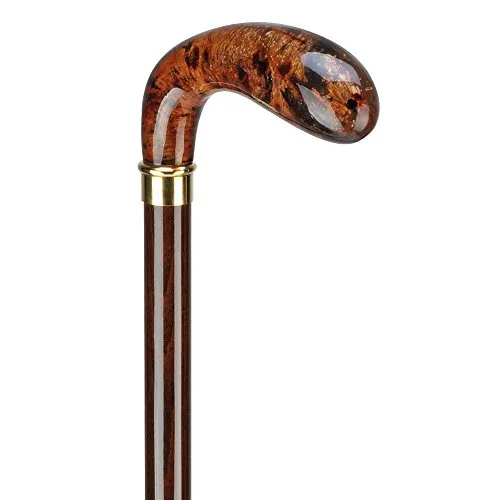 Brauner Buchenstock mit geschwungenem Griff aus Acryl in Bernsteinoptik