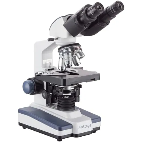 AmScope B120C-50P100S 40X-2500X LED Lab Binokular-Verbundmikroskop mit 3D-Tisch und 50 Stück Leer Folien