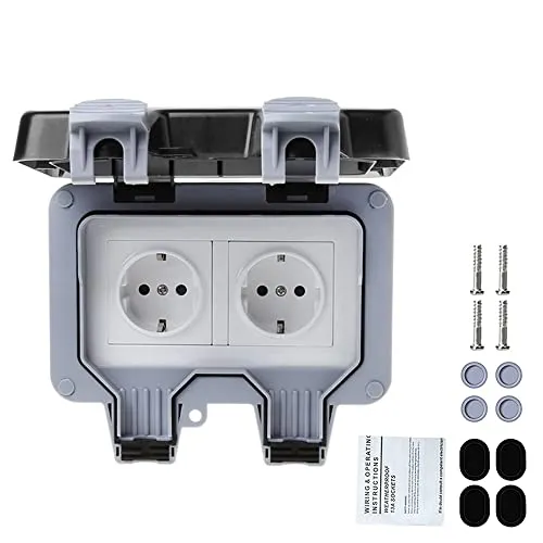 CENPEK Außensteckdose Steckdose IP66 Wasserdicht Steckdose mit Schalter Kontrollleuchte, Wandsteckdose Feuchtraum Aufputz Schutzkontakt Outdoor Steckdose mit Klappdeckel