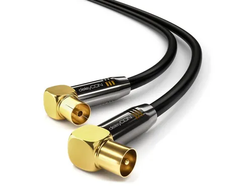 deleyCON deleyCON HDTV TV Antennenkabel 1m Schwarz - 2x 90° gewinkelt Stecker TV-Kabel