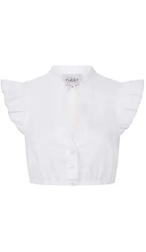 Nübler Dirndlbluse Carla Kurzarm in Weiß-Blau, Größe:30