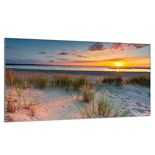 Herdabdeckplatte 90x52 cm 1-teilig Ceranfeldabdeckung Induktion Herdschutz Spritzschutz Glasplatte Deko Schneidebrett, Strand Sonne