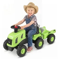 COSTWAY Kindertraktor mit Anhänger – 2-in-1 Rutschfahrzeug für kreative Rollenspiele