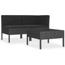 vidaXL 3-tlg. Garten-Lounge-Set mit Auflagen - Schwarz - Gestalten Sie Ihren Garten mit diesem eleganten Lounge-Set für entspannte Stunden im Freien. Das wetterfeste PE-Rattan und der robuste Stahlrahmen garantieren Langlebigkeit und einfachen Pflegekomfort.