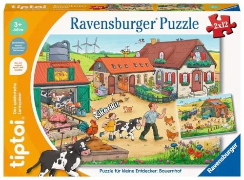 Ravensburger tiptoi 00136 Puzzle für kleine Entdecker: Bauernhof - Interaktives 2x12 Teile Puzzle für Kinder ab 3 Jahren, fördert Motorik und Wissen über den Bauernhof
