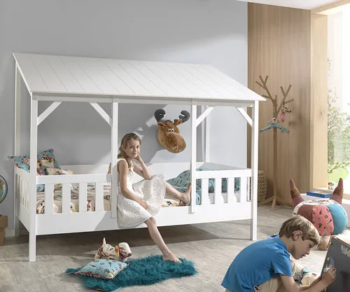 Massives Hausbett 90x200 für Kinder mit Dach