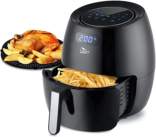 Heißluftfritteuse, Uten 6.5L Airfryer XXL Heissluftfriteuse mit digital LED-Touchscreen, 8 programmens, Vorheizen & Warmhalten, Antihaft-Bratkorb, ohne Fett,1800W