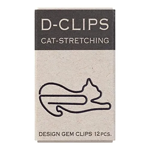 Midori Büroklammer, D-Clips Mini Box, Stretching Cat, 12 Stück (43350006)