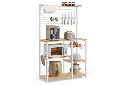 VASAGLE Standregal mit Küchenrollenhalter und 12 Haken - Küchenregal mit viel Stauraum, 12 Haken für Utensilien und ausziehbarem Korb für kleine Küchenhelfer – ideal für eine organisierte und effiziente Küche.