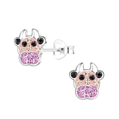 Monkimau Kuh Ohrringe Mädchen Silber 925 Kinder: Hypoallergene Kinderohrringe für Mädchen 8 Jahre - Medizinische Gesundheitsstecker & Ohrstecker aus Sterling Silber