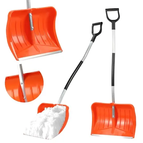 KADAX Schneeschaufel mit Aluminiumgriff, Schneeschieber mit ergonomischem Griff, Schneekippe aus Kunststoff mit Aluminiumbeschlag (Orange, 50 x 141 cm)