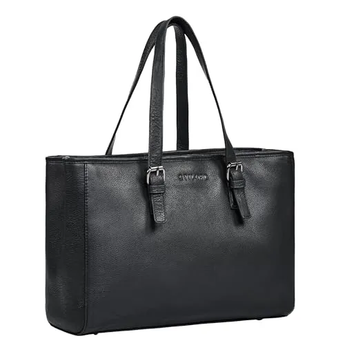 STILORD 'Gaby' Echt-Leder Shopper Tasche Damen Groß Schultertasche für Laptop 13,3 Zoll Große Handtasche mit vielen Fächern Frauen Bürotasche Arbeitstasche oder Ledershopper, Farbe:schwarz