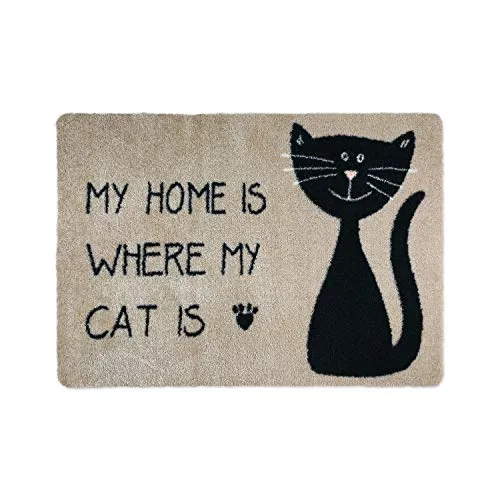 deco-mat Fußmatte Katze 40 x 60 cm Beige - Fussmatte mit Katzen - rutschfest & waschbar - Schmutzfangmatte für Innen und Außen mit lustigem Motiv
