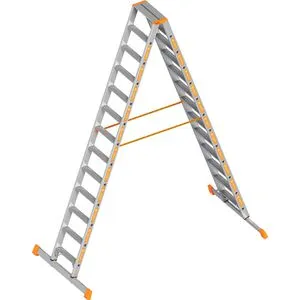 Layher Topic 1043 Stufenstehleiter 2x13 Stufen - Leitern – Robuste Stehleiter mit breiten, rutschfesten Stufen und stabiler Plattform für sicheres Arbeiten in der Höhe.