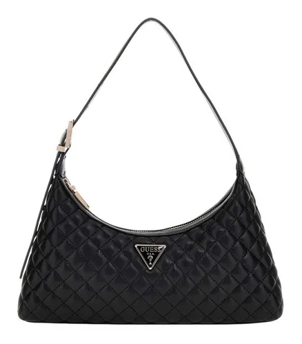 Guess Schultertasche Eco Rianee - Elegante GUESS Schultertasche mit gestepptem Design und goldfarbenen Akzenten. Ideal für stilvolle Auftritte, bietet sie Platz für Karten und ist dank Schutzfüßchen standfest.