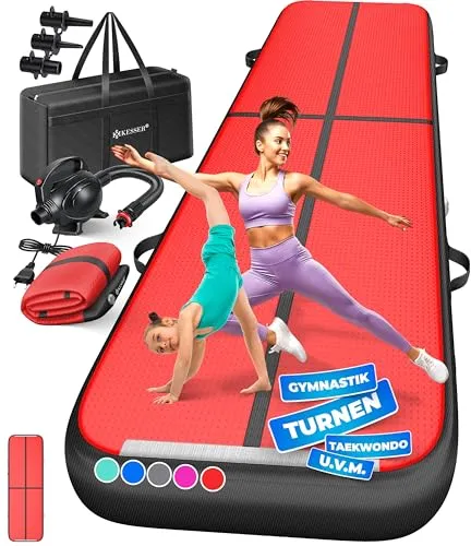 KESSER® Turnmatte Aufblasbar Airtrack 2m/3m/4m/5m/6m - Sportmatten in Premium-Qualität: wasserdicht, rutschfest und mit elektrischer Luftpumpe für vielseitigen Einsatz drinnen und draußen.