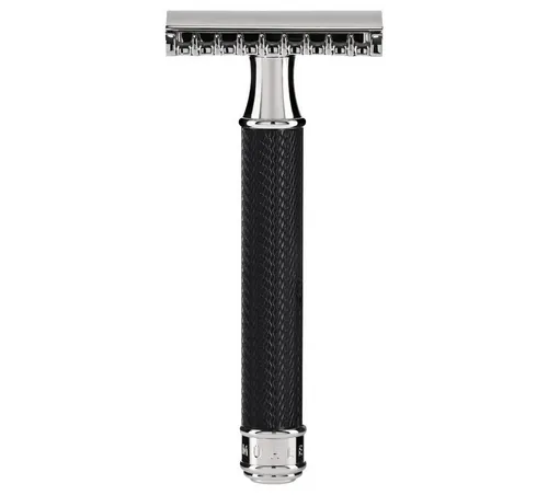 MÜHLE TRADITIONAL Sicherheitsrasierer - Hochwertiger Rasierhobel mit offenem Kamm - Nassrasierer mit schwarzem Griff und verchromtem Metall, ideal für eine gründliche und sanfte Rasur. Hergestellt in Deutschland, vereint Qualität und zeitloses Design.