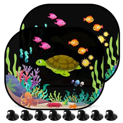 Eteiylt Sonnenschutz Auto Baby, 44x35cm, Universeller Auto Sonnenblende mit UV Schutz, Turtle Motiv, mit 8 Saugnäpfen für Baby Kinder Mädchen Jungen