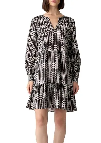 Comma Strukturiertes Printkleid mit Manschetten und Volants in blau von comma,