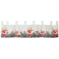 texpot Scheibengardine mit Druckmotiv Elch mit roter Nase Weihnachten (1 St), Schlaufen, halbtransparent weiß 30 cm x 150 cm