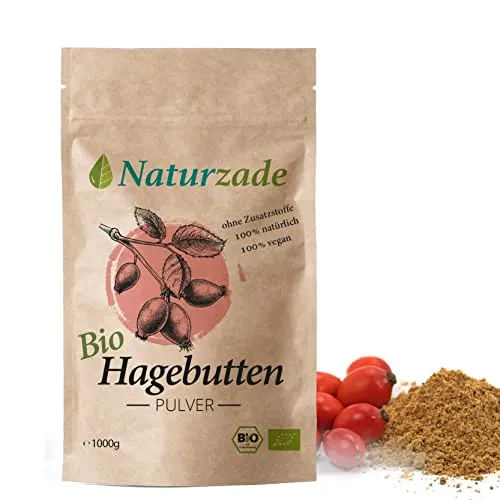 Hagebuttenpulver Bio 1kg Naturzade Hochwertiges Rohkostqualität 100% naturrein