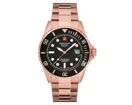 Swiss Alpine Military Quarzuhr 7053.1167SAM Rosa - Herrenuhren mit Schweizer Quarzwerk, wasserdicht bis 10 bar, stilvolles Design in Rosa und Schwarz, ideal für den täglichen Gebrauch.