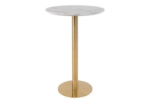 HOUSE NORDIC Stehtisch BOZEN – Eleganter Design-Tisch - Esstisch mit runder Tischplatte in weißer Marmoroptik und stabilem messingfarbenem Stahlgestell, ideal für moderne Wohnräume und elegante Empfangsbereiche.