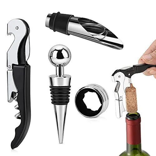 Rhinocerosdance Weinöffner Kellnermesser Weinflaschenöffner Wine Opener, Rostfreier Stahl Korkenzieher Flaschenöffner, Professionelle Geschenkbox 4 in 1
