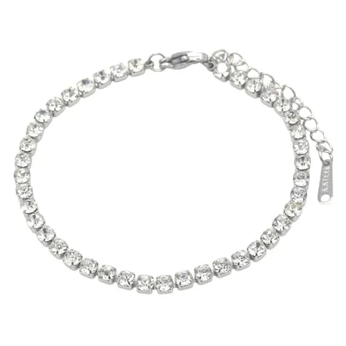 meberg Karma MTB091-042_silber Tennisarmband Damen Kristall Armband verstellbar Silber mit klaren Steinen Glitzer Armkettchen mit Karabinerverschluss zierlich, filigran & elegant (Silber)