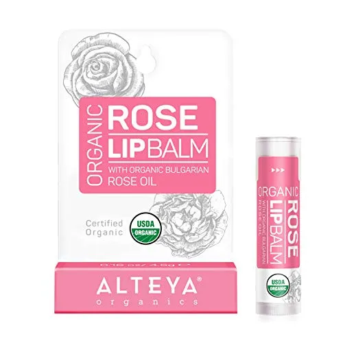 Alteya Bio Lippenbalsam Rose 4.5g – USDA Organic-zertifiziert Rein Natürlich Auffüllend – Lippenpflege auf der Basis von ätherischem Rosenöl und selektierter Auswahl an Pflanzenbuttern