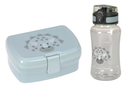 LÄSSIG Brotdose & Trinkflasche Set - Dino Grün - Lunch-Boxen mit herausnehmbarer Schale für Obst und Snacks, ideal für Schule und Ausflüge. Auslaufsichere Tritan-Trinkflasche (460 ml) mit einfachem 1-Click Verschluss, perfekt für kleine Hände.