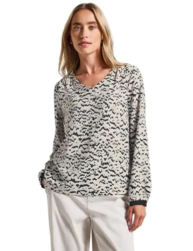 Street One Damen 3411983 V-Neck Bluse, Morning beige, 36 - Elegante Damenbluse mit V-Ausschnitt und femininer Raffung, ideal für stylische Outfits im Alltag oder im Büro.
