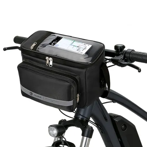 JIANFA Fahrrad-Lenkertasche, große Kapazität, 7 l, reflektierende Fahrradtasche, wasserdichte Lenkertaschen mit Handy-Touchscreen für Fahrrad, Roller, Kinderwagen, 42 × 7 × 24 cm, Schwarz