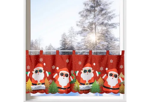heimtexland Scheibengardine Weihnachten Deko Gardine Bistro Weihnachtsgardine, Schlaufen (1 St), blickdicht, Satin, 45x120 cm I Stickerei Bordüre rot I Fensterdeko Schneemann