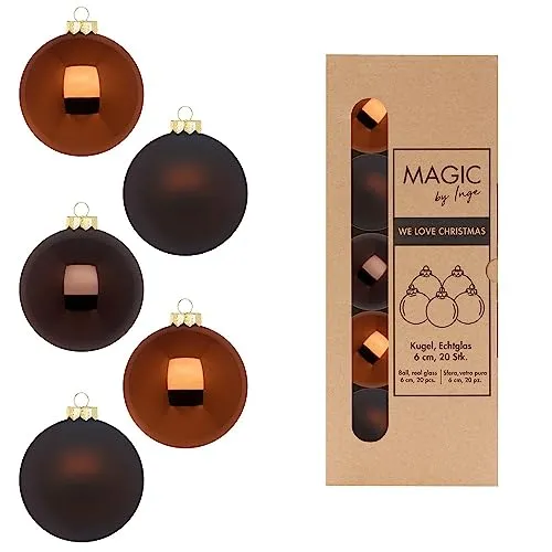 Weihnachtskugeln Glas 6cm x 20 Stück in Kartonbox Christbaumkugeln Set Cognac Diamond