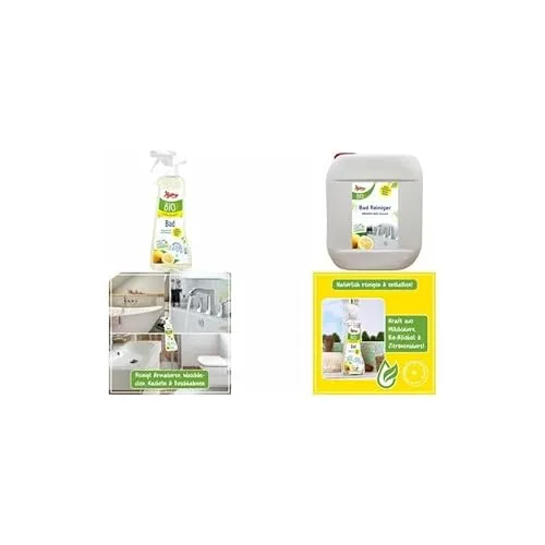 Poliboy Badreiniger Bio mit Bio-Zitronenöl - Reinigungsmittel für streifenfreie Oberflächen, biologisch abbaubar und umweltschonend, kraftvoll gegen Kalk und Schmutz. Frischer Zitronenduft, 5L Kanister.
