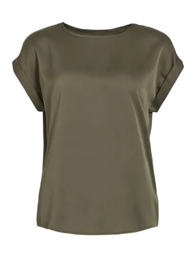 Vila VIELLETTE S/S Satin TOP - NOOS - Damen Bluse mit Rundhals-Ausschnitt, aus elegantem Satin und hergestellt aus recyceltem Polyester für umweltbewusste Mode.