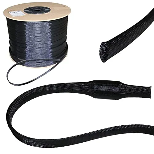Lumonic 5m Geflechtschlauch 20mm (14-25mm) I Gewebeschlauch Kabel aus Polyester in Schwarz I Kabelschlauch, Schutzschlauch, Kabelschutz, Kabelummantelung
