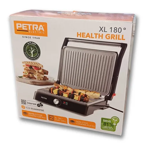 Petra PT4076VDEEU10 XL Elektrogrill und Panini-Presse - 2-in-1 Tischgrill und Panini-Presse mit marblestone Antihaftbeschichtung, ideal für fettfreies Grillen von Fleisch und Gemüse bei 2200W.