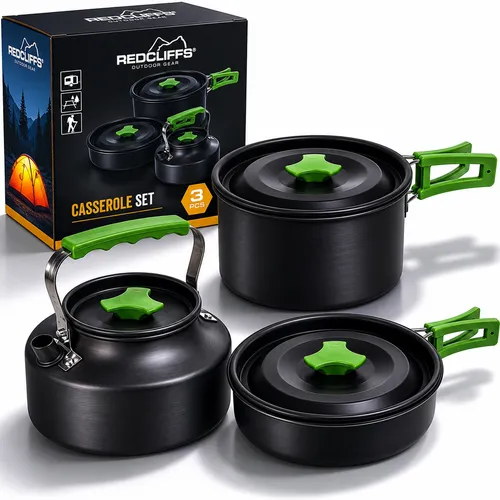 Camping Kochtopfset 3 in 1 aus leichtem Aluminium für Gasherde